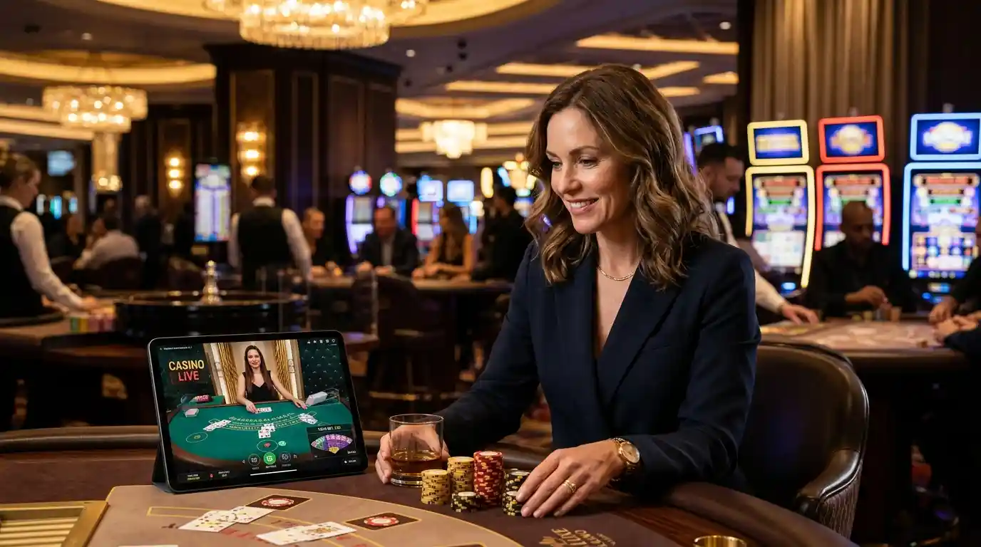 Player enjoying a premium casino experience inside a modern gaming venue inspired by Bettors888 live online casino platform.