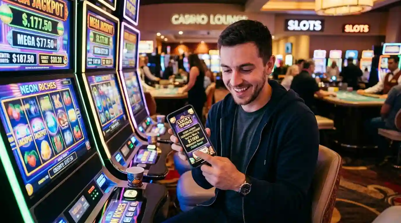 Player enjoying casino games using bonus365 free 100 starter bonus inside a modern casino environment